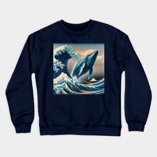 Kanagawa wave - Funny Blue Whale Meme Crewneck Sweatshirt